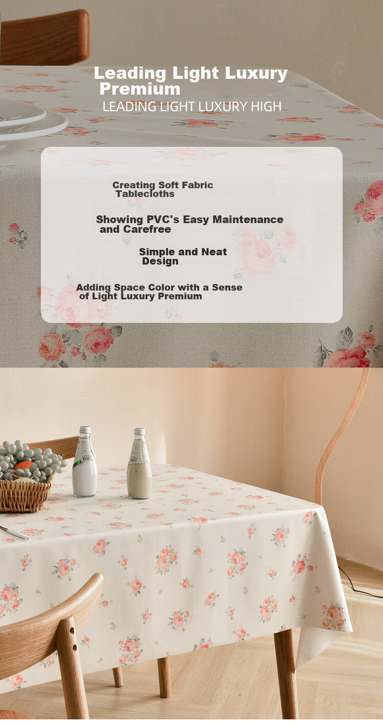 MEIWA Waterproof, Oil-Proof, And Heat-Resistant Rectangular Tablecloth for Coffee Table, Dining Table Mat, Table Cover, 137*180cm, Rose 6