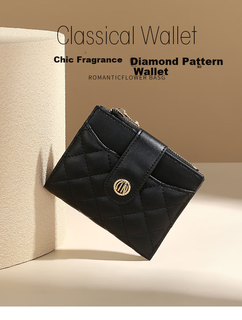 TUCANO Leather Women's Short Wallet And Card Holder, Two-In High-End Diamond Pattern Zipper Coin Purse, Birthday 520 Gift 1