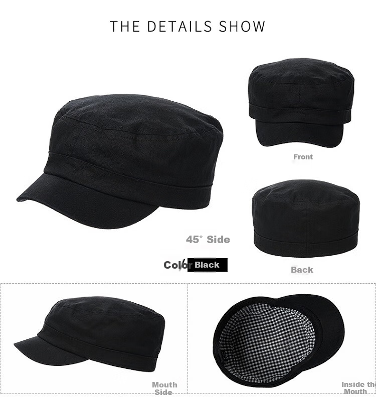 FANCET Men's Summer Baseball Cap, Large Head Circumference, Korean Style Flat Top Military Hat, Casual Short Brim All-Cotton Cap 9