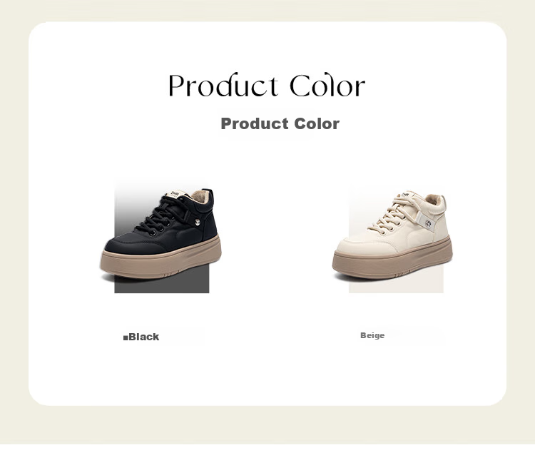 ZHR Cotton Shoes for Women, Winter Fleece-Lined Versatile High-Top Women's Shoes, Round Toe Thick-Soled Comfortable Casual Shoes for Women EJ38A Beige 39 3