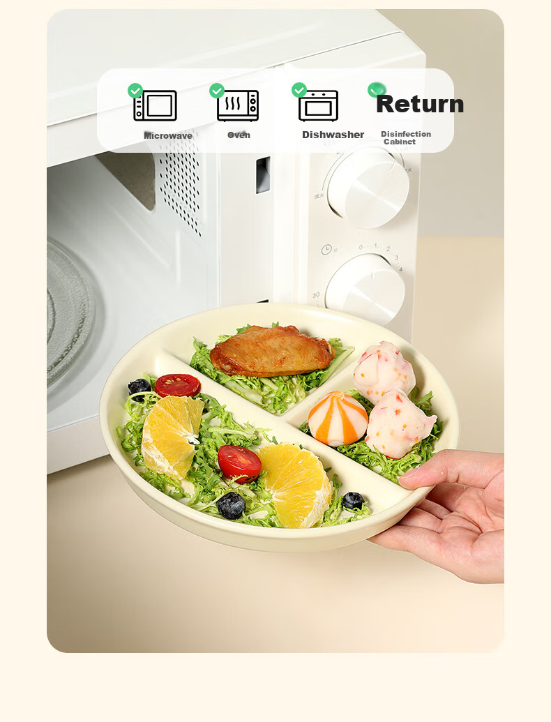 Baijie Ceramic Three-Compartment Steamer Plate Portion Control Divided Plate 211 Sectioned Plate Baby Food Supplement Steamer Dumpling Plate White Porcelain 9