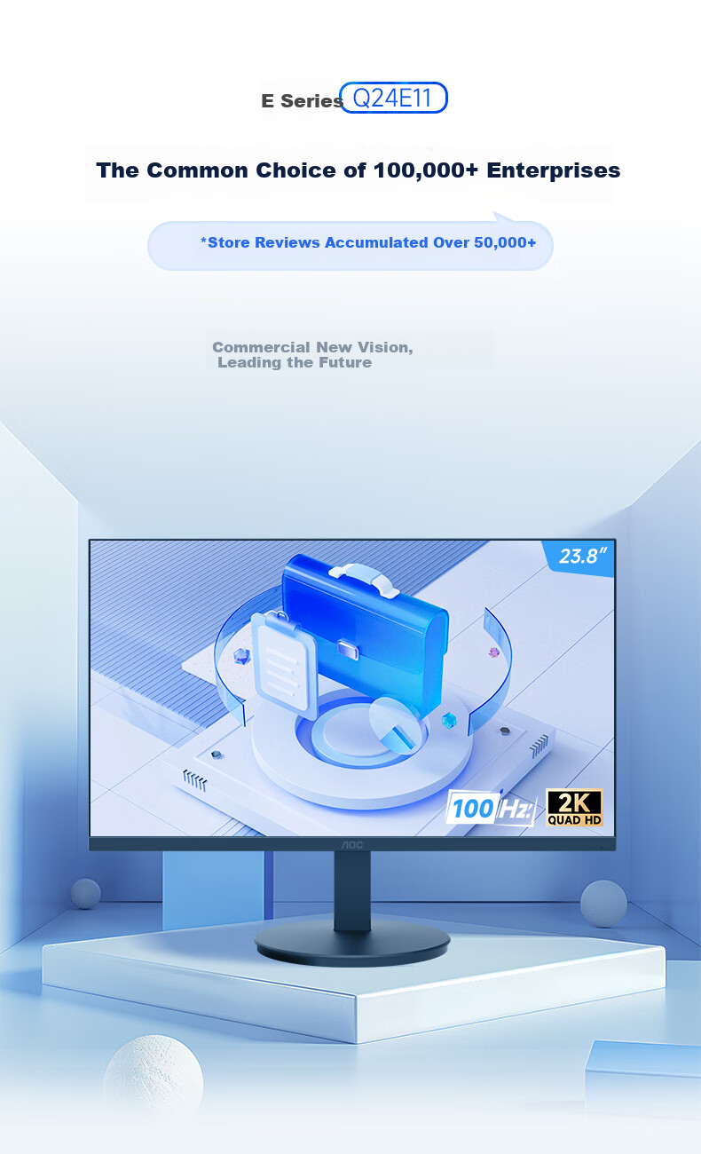 AOC Monitor, 2K Computer Display, 23.8-Inch, Office Eye Protection, Low Blue Light, Type-C, Height Adjustable And Rotatable, Desktop Expansion Screen for Laptops 1