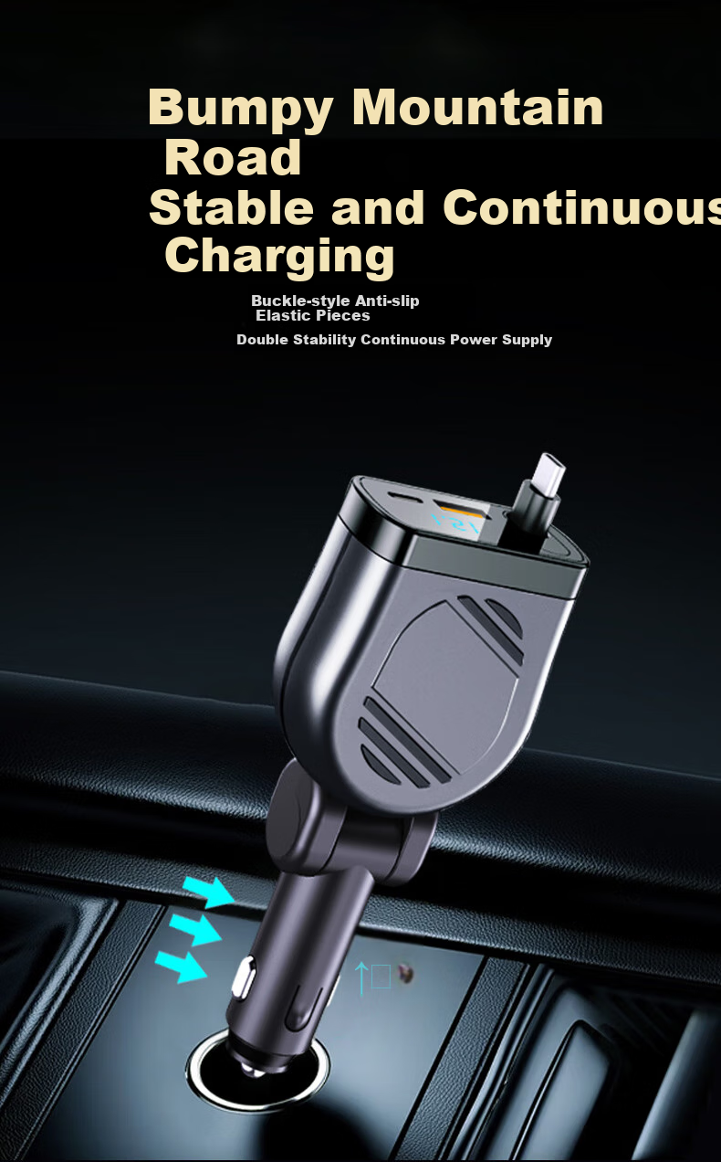 HYIOAV Retractable Cable Car Charger, 90W Super Fast Charging, One-To Car Digital Display Charger, Cigarette Lighter Adapter 8