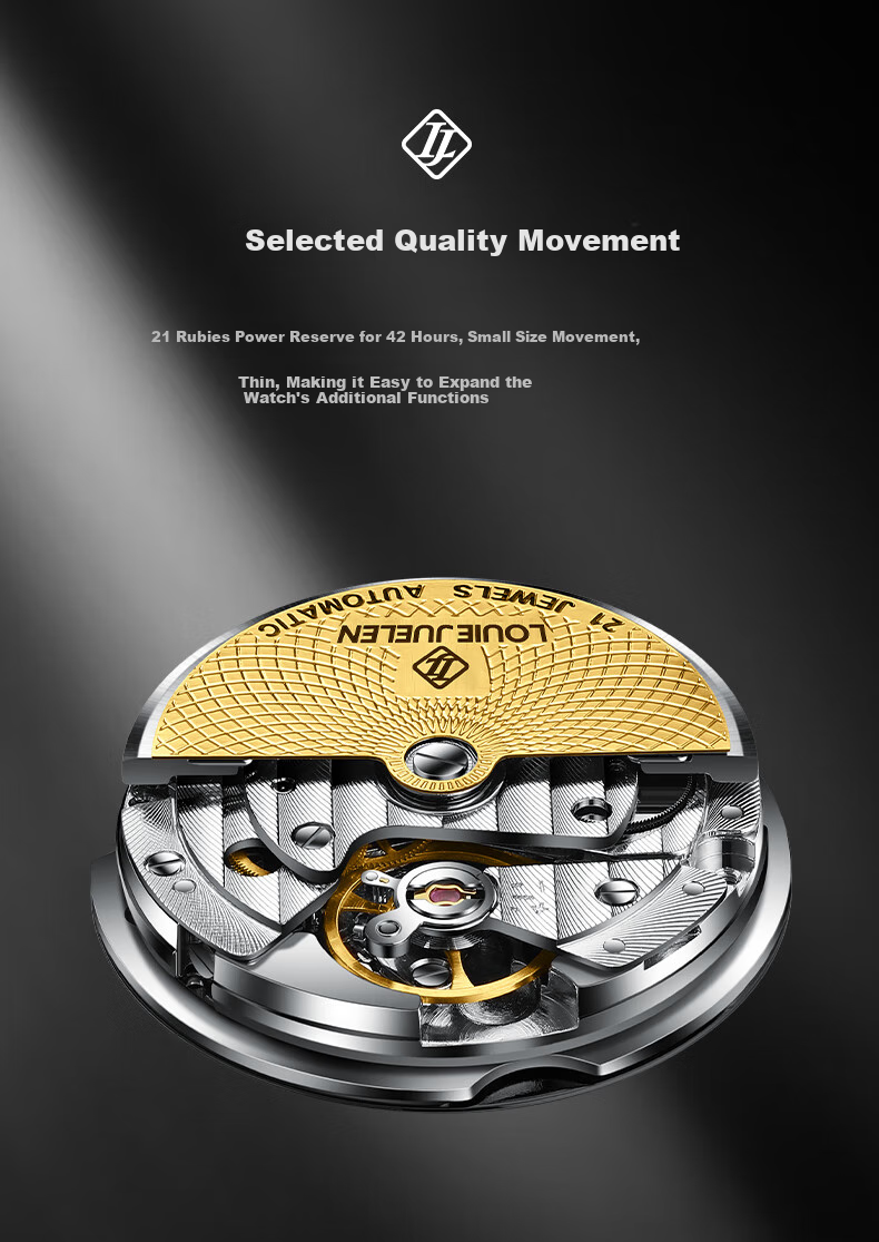 LOUIE JUELEN Men's Mechanical Watch, Student Fully Automatic Genuine Product, Skeleton Tourbillon, Business Style, Silver Case with White Dial And Steel Strap 10