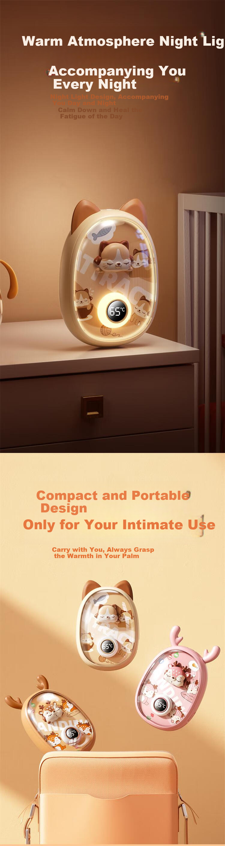 Kelleia 2024 New Hand Warmer USB Rechargeable Space Capsule Cute Cartoon Heating Pad Winter Gift for Girlfriend Beige 13