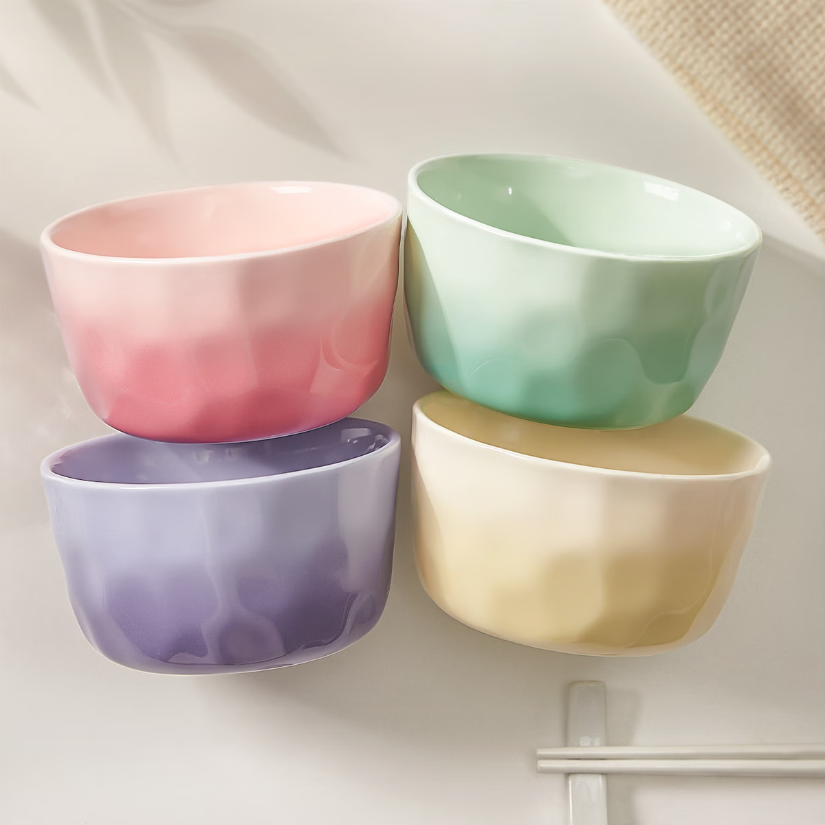 Mose High-Quality Ceramic Rice Bowls, Personalized New Style for Home Use, Beautiful Eating Bowls, 4 Colors, One Color Per Perso