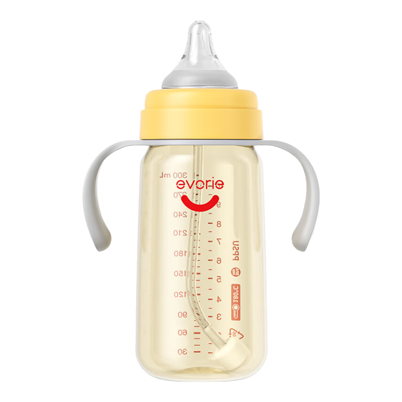 Evorie Baby Bottle for 6 Months And Above, Wide Neck with Handle And Gravity Ball PPSU Bottle, 300ml Orange