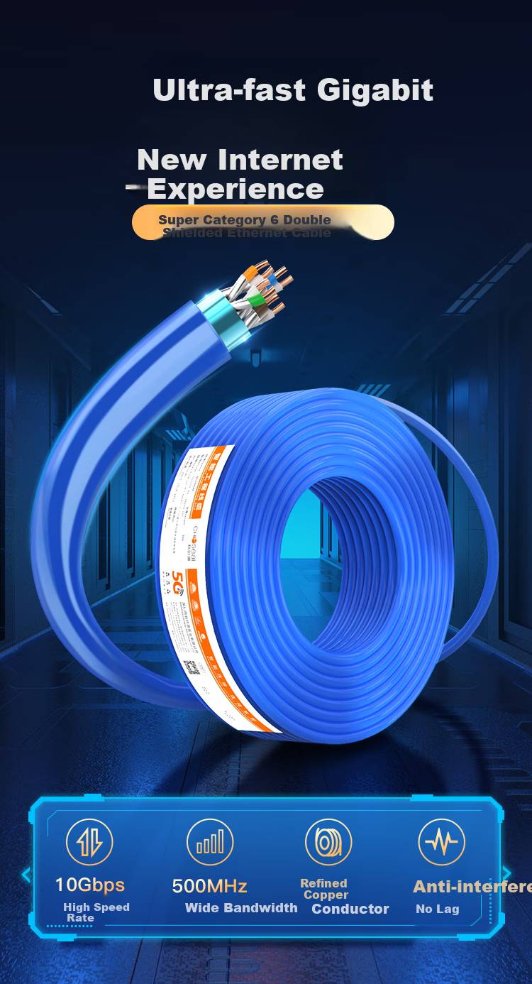 CHOOSEAL (CHOSEAL) CAT6A Double-Shielded Network Cable, 10 Gigabit Anti-Interference Low-Loss Pure Copper, Engineering And Home Installation Network Broadband Cable, Blue, 25 Meters, QS2669BT25 2