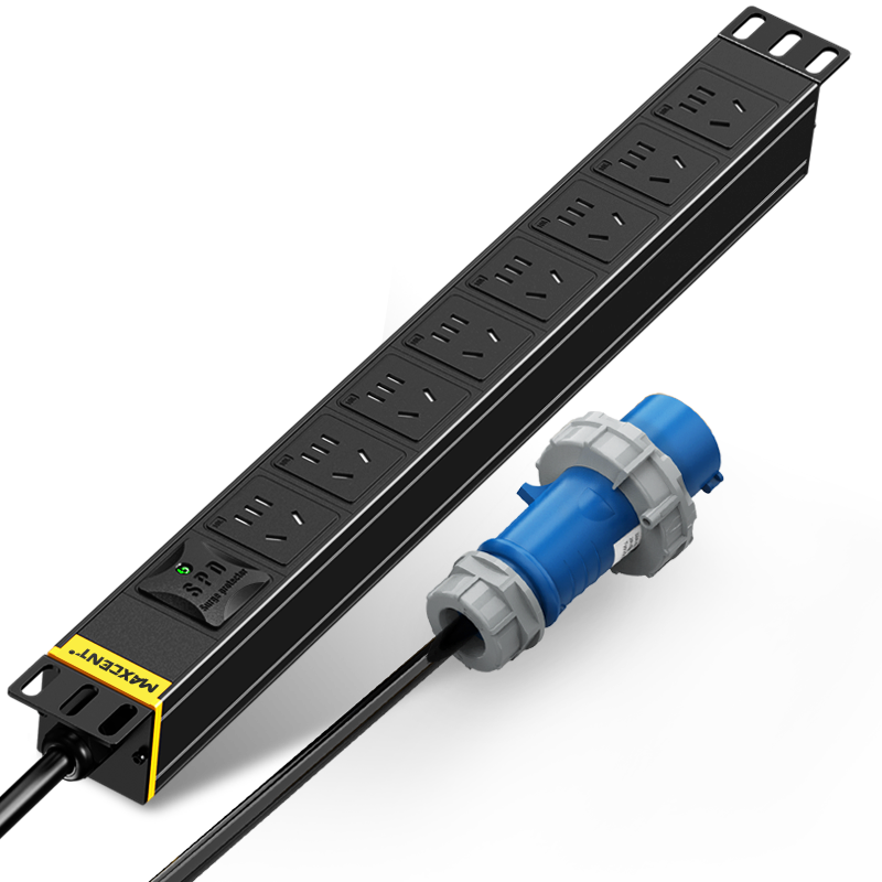 MAXCENT PDU Cabinet Socket, 8-Outlet 32A Industrial Plug, 10A Output, New National Standard Single Lamp, Lightning Protection, High-Power Industrial Power Strip MG3826N