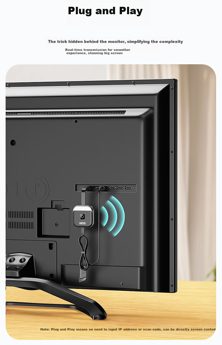 UNITEK Wireless Screen Mirroring Device for Smartphones, HD HDMI Audio And Video Synchronizer, Compatible with Apple, Android, Huawei Phones, for Casting to Old TVs And Projectors, Wireless Video Transmitter V162A 9