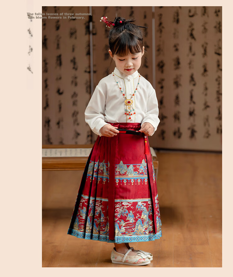 Menghu Jiangshan Hanfu Girls' Spring And Autumn Ancient Costume Children's Chinese Style Boys' Ming Dynasty Horse-Face Skirt Set Black Skirt Size 90 11