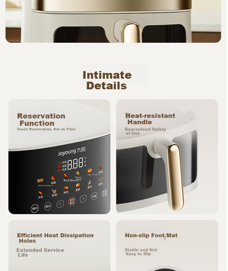 Joyoung Home 6.5L Large Capacity Electric Air Fryer with Upper And Lower Heating, No-Flip Design, Visible Window, 5 Cooking Modes, Adjustable Texture, Air Fryer KL65-V573 36