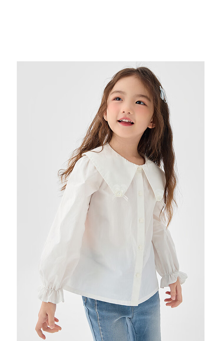 BALABALA Girls' Long-Sleeve Shirt, Pure Cotton White Blouse, Spring Top, Simple Versatile Comfortable Skin-Friendly 2
