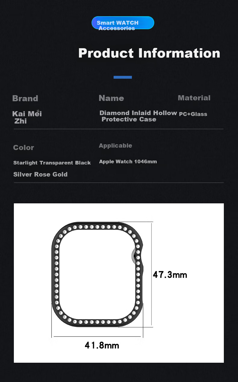 KMaxAI Apple Watch Series 11 Case, Women's Style, Transparent Shell, Shockproof, Slim, Stylish, Diamond-Embedded Hollow Design, ABS+PC Material, Full Edge Protectio 7