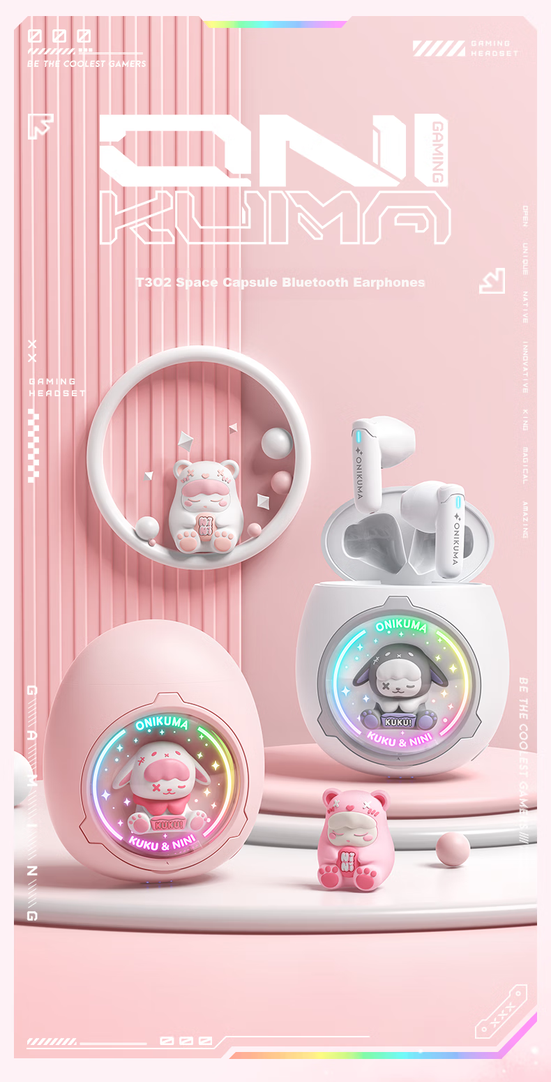 ONIKUMA True Wireless Bluetooth Earphones, Semi In-Ear Style, Cute for Women, Music, Sports And Gaming Headphones, Noise Reduction, Low Latency, Long Battery Life, Suitable for Apple And Huawei, Birthday Gift for Girlfriend 1