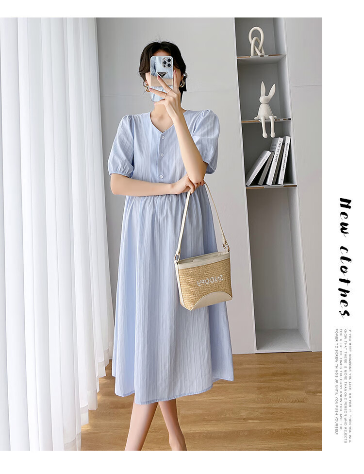 JOYNCLEON Maternity Summer Loose Dress Long Dress Petite Maternity Thin Nursing Blue XXL Jly156270 11