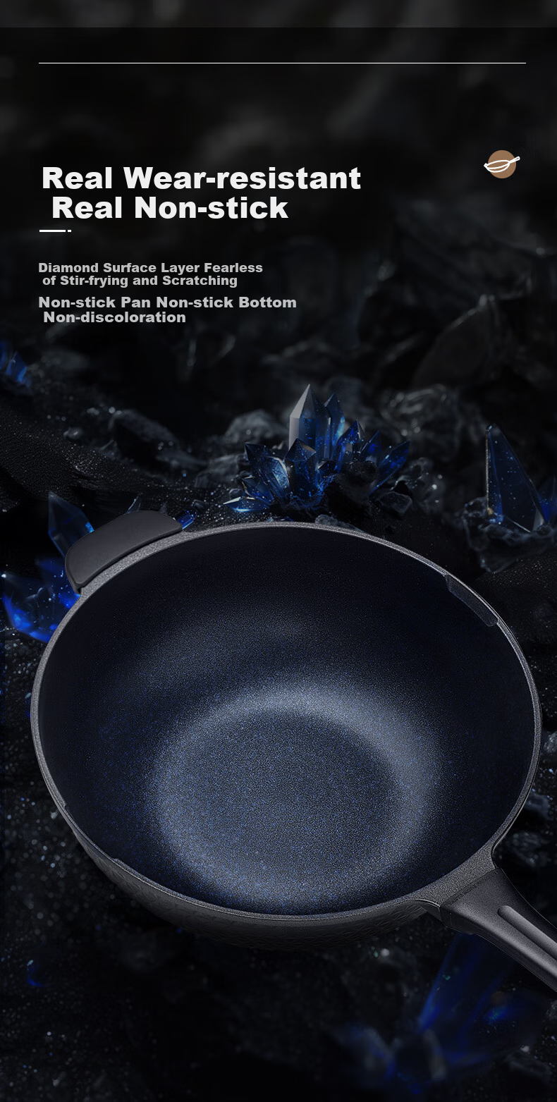 ASD Wok 32cm Blue Diamond Non-Stick Pan for Home Use, Wear-Resistant Flat Bottom Thickened Magnetic Bottom Stir-Fry Pan Universal CL32A21WGT 6