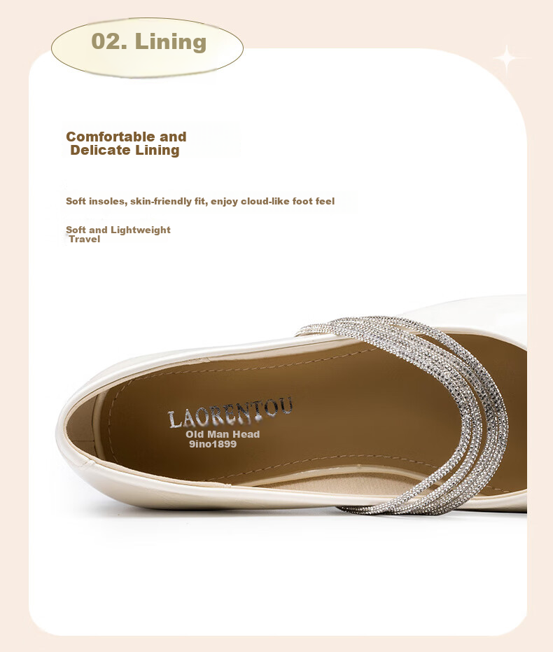 LAORENTOU Women's Single Shoes, Evening Wind Shoes, Mary Jane Heel, Elegant Rhinestone Chunky Heel, Fashionable Women's Shoes, LB15538, Beige, Size 35 3
