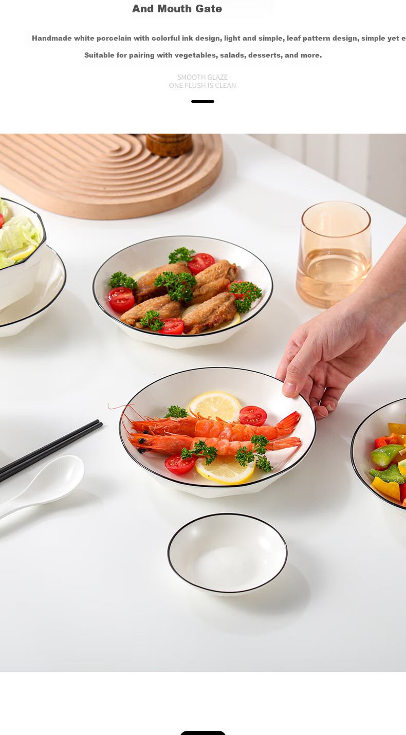 Jieyajie Ceramic Bowl Set, 4.5-Inch High-Foot Bowls, Ceramic Dining Bowl Set, 6 Pieces, Siwei Kongjia 3