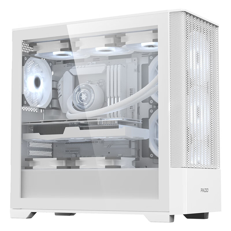 PADO W3 White Gaming Desktop Computer Case (11 Fan Positions for Strong Cooling/360mm Water Cooling/MATX Motherboard/Slide Glass Side Panel/5-Slot PCIE/Compatible with 5090)
