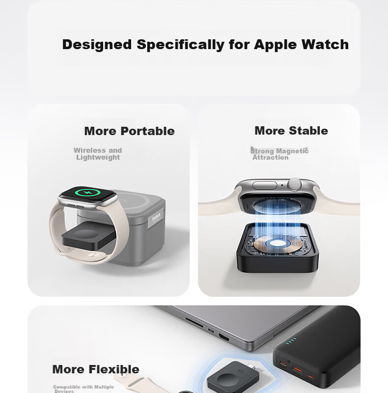 Baseus MagPro Magnetic Apple Watch Wireless Charger 2.5W Compatible with Apple Watch 10/9/8/7/6/5/4/3/2/SE/Ultra 3