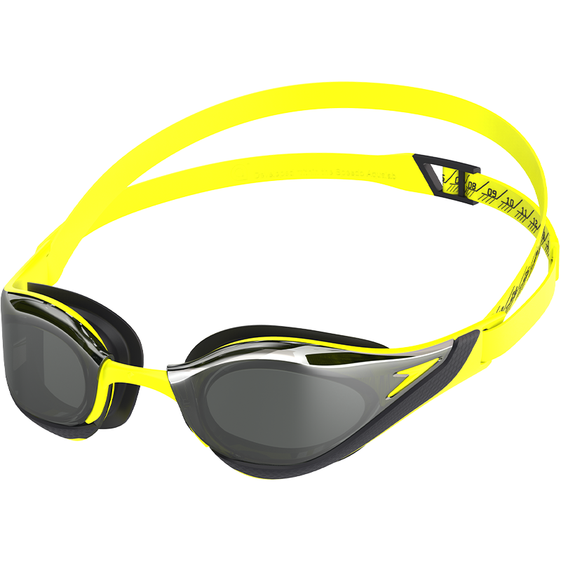 Speedo Shark Skin Series Pure Vision Japanese Imported Racing Training Anti-Fog Coated Swimming Goggles, Electric Yellow