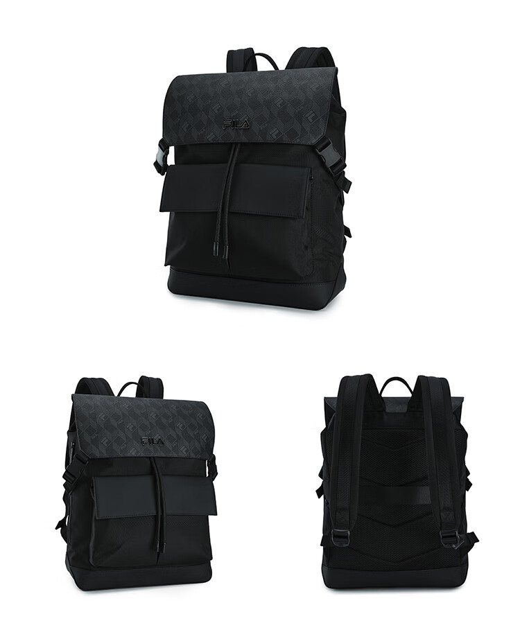 FILA Black Warrior Men's Backpack Fashion Flap Double Shoulder Bag School Laptop Bag [Yi Yangqianxi Edition] 2