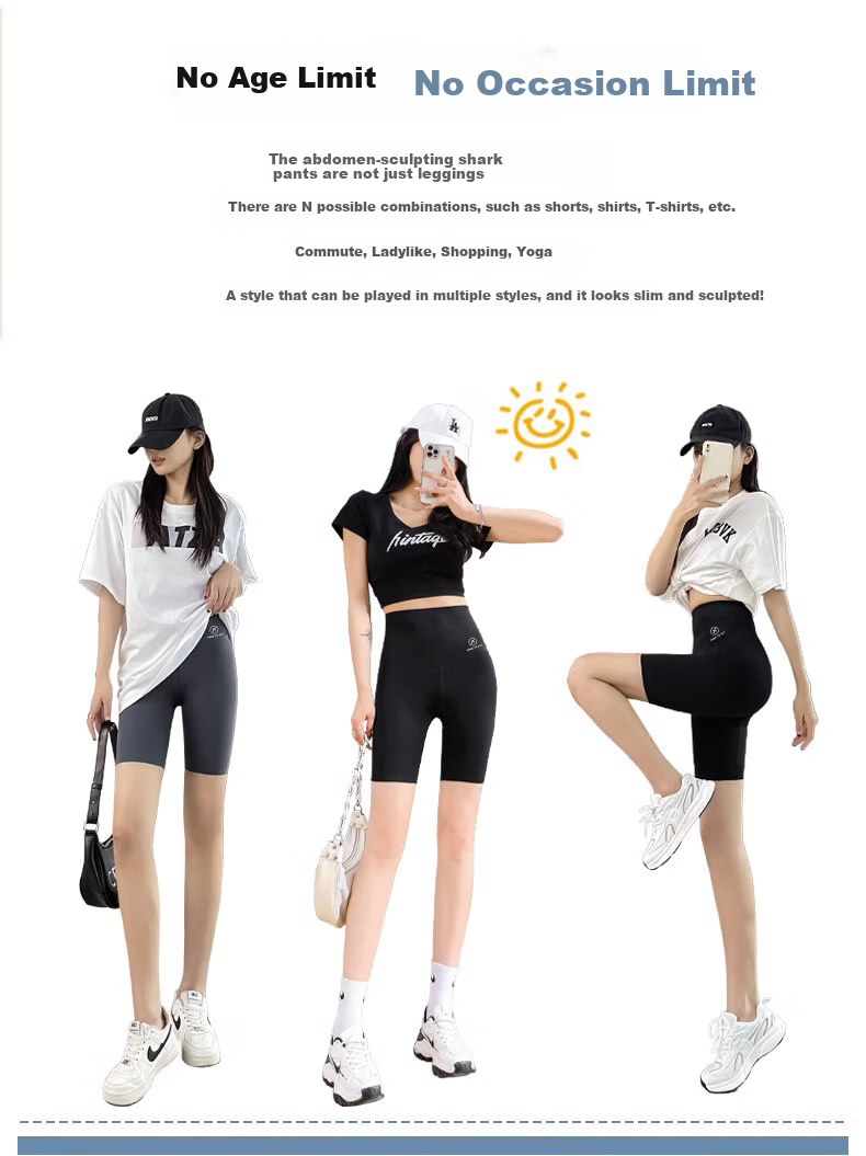 LangSha Shark Leggings for Women, Tummy Control And Butt-Lifting, Summer Anti-Exposure Sports Cycling Yoga Pants, Slim-Fit Leggings for Weight Loss 13