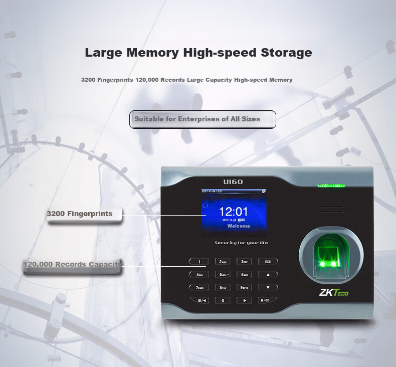 ZKTECO ZKTeco/ZKTECO Technology U160 Fingerprint Attendance Machine, Professional High-Speed Time Clock, WIFI Transmission with Large Capacity 3
