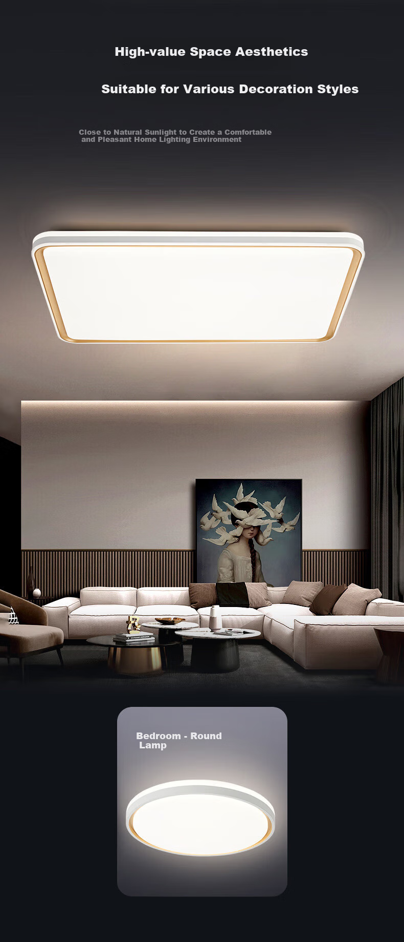Midea LED Ceiling Light for Living Room, Bedroom, Dining Room, Eye Protection, Smart Control Dimming Fixture, 140W Flowing Gold N1, Installation Included 5