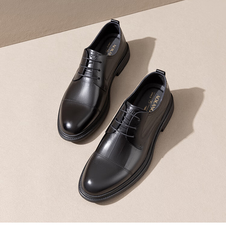 Aokang Men's Shoes, Spring Business Formal Leather Shoes, Men's Work Commute Lace-Up Leather Shoes, Black, Size 39 11