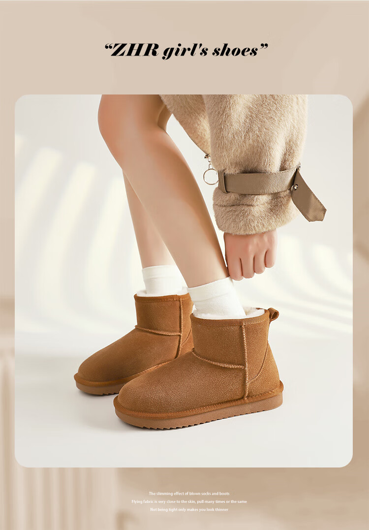 ZHR Snow Boots for Women, 2025 New Style, Fleece-Lined Warm Boots, Genuine Leather Waterproof Short Boots, Cotton Shoes for Women, Coffee Color, Size 35 22
