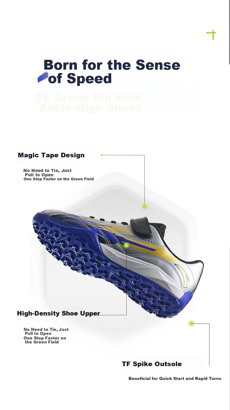 ANTA Children's Sports Shoes for Boys, Autumn Season, Velcro, Molded Studs, Practical Non-Slip Soccer Cleats A12529940J 2
