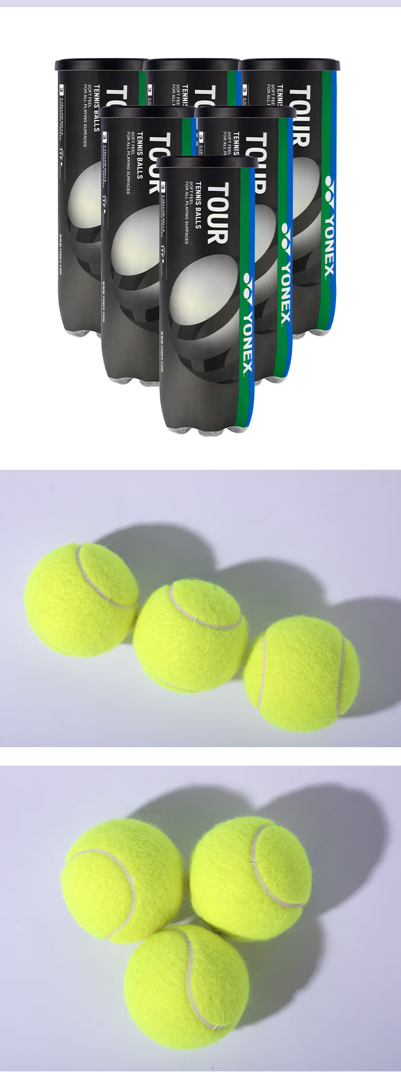 YONEX Tennis Professional High-Elastic Durable Pressure Ball TOURS3 Yellow 6 Cans 18 Balls 3