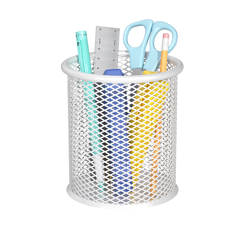 SIMAA [Store Hot-Selling Recommendation] Round Pen Holder with Mesh Anti-Rust Metal Office Creative Minimalist Desktop Storage White 7116