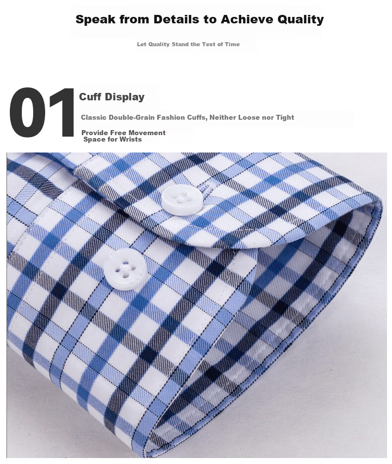 FIRS [DP Wrinkle-Free] Men's Long-Sleeve Shirt, Wrinkle-Free Business Casual Pure Cotton Shirt, A1-T882 Long-Sleeve Blue Plaid, Size 38 6