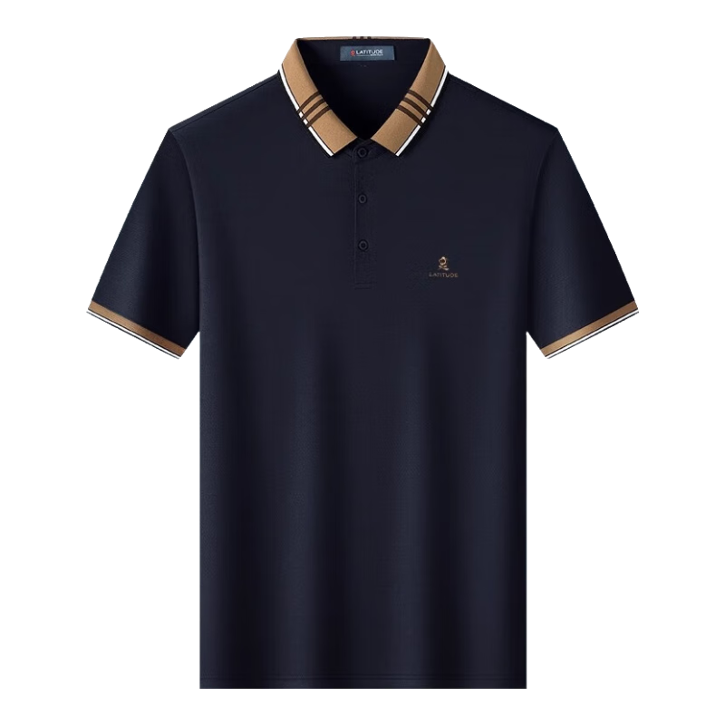 MONTAGUT Men's Short-Sleeve Summer Business Polo Shirt with Mulberry Silk Contrast Jacquard T-Shirt, Navy Blue-Short Sleeve, 2XL