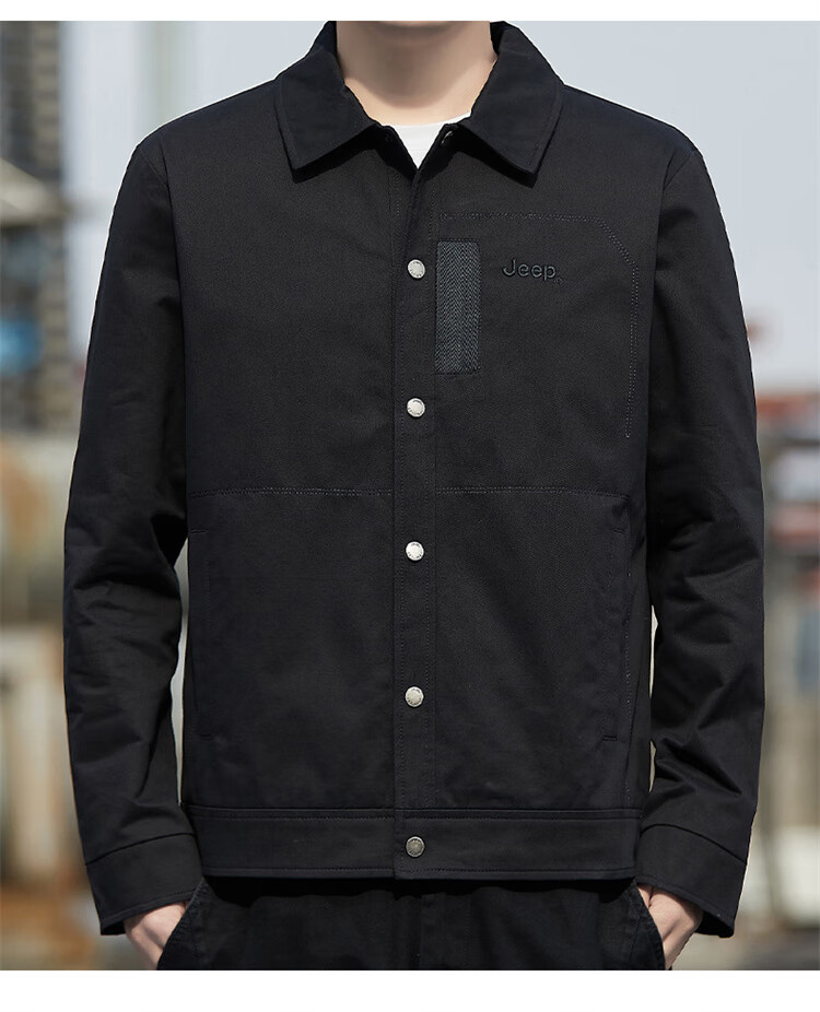 JEEP Men's Jacket Spring Autumn New Casual Workwear Men's Turn-down Collar Loose Fit Black M 9