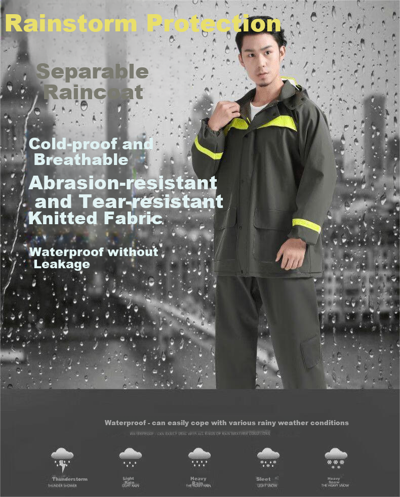 Zhaoshen Raincoat Set, Full-Body Protection against Heavy Rain, Adult Two-Piece Outdoor Construction Site Safety Reflective Raincoat, Double Pockets And Sleeves, Small Size 10