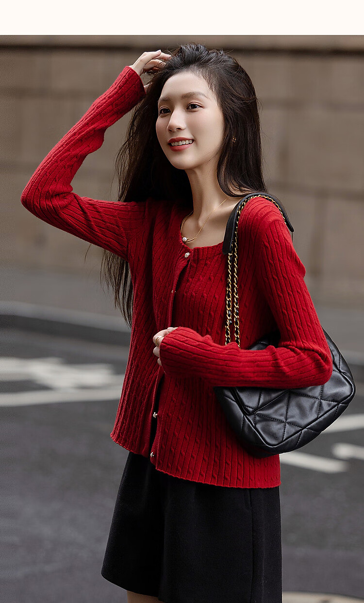 Dme (Xuainitianxin) Spring And Autumn French Square Collar Sweater, Simple Style Long-Sleeve Cardigan, Soft Elastic Knit Sweater, Women's Top 16