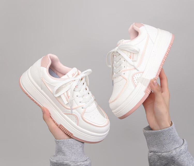 Warrior Women's Thick Sole Sneakers Height Increasing White Casual Sports Shoes J873Z Beige/White 36 9