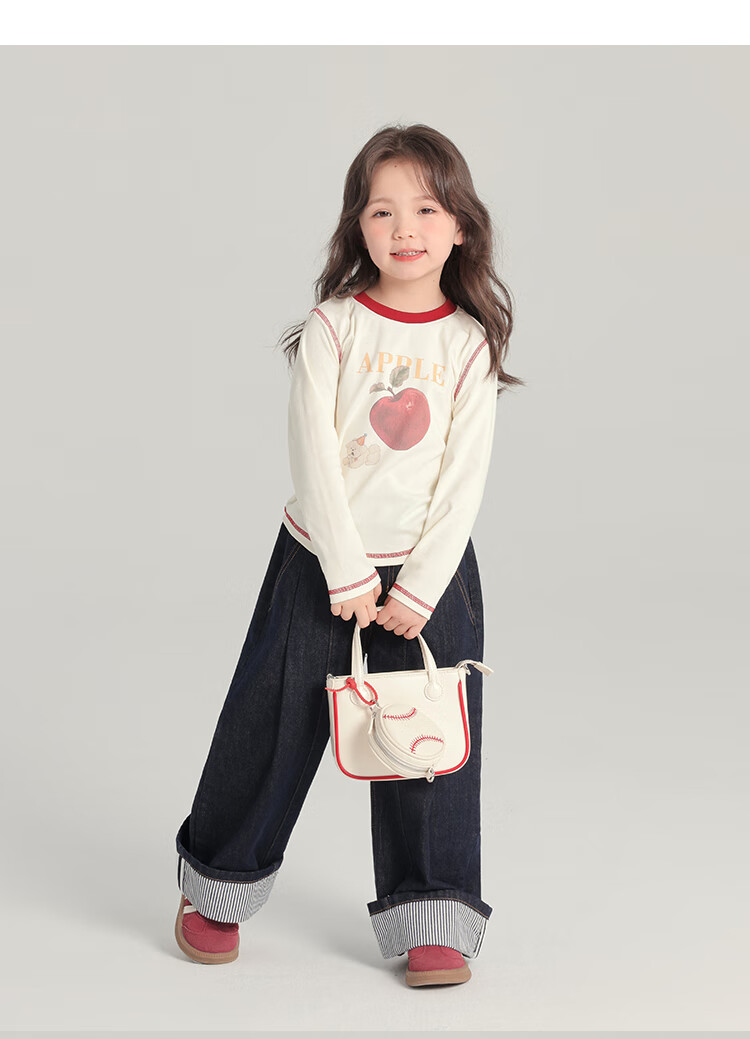Budinghalu Girls' Versatile Sweet Cute Long-Sleeve T-Shirt, Spring And Autumn New Style, for Older Children, Fashionable Contrasting Color Cartoon Round Neck Base Shirt 20