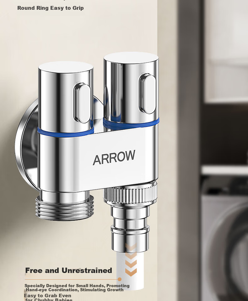 ARROW One-In Three-Way Angle Valve with Dual Handles And Dual Control, Separate Water Outlet with Built-In Water Stop Device, Multifunctional Washing Machine Faucet 11