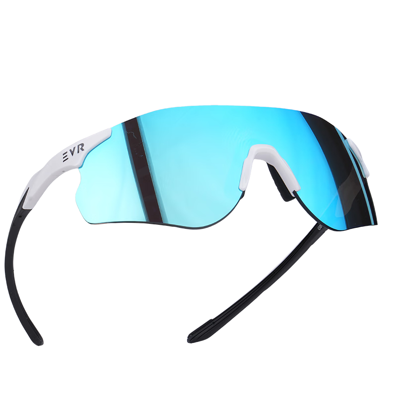 EVR Cycling Glasses with Transparent Smart Photochromic Lenses + Black And White Temple Arms