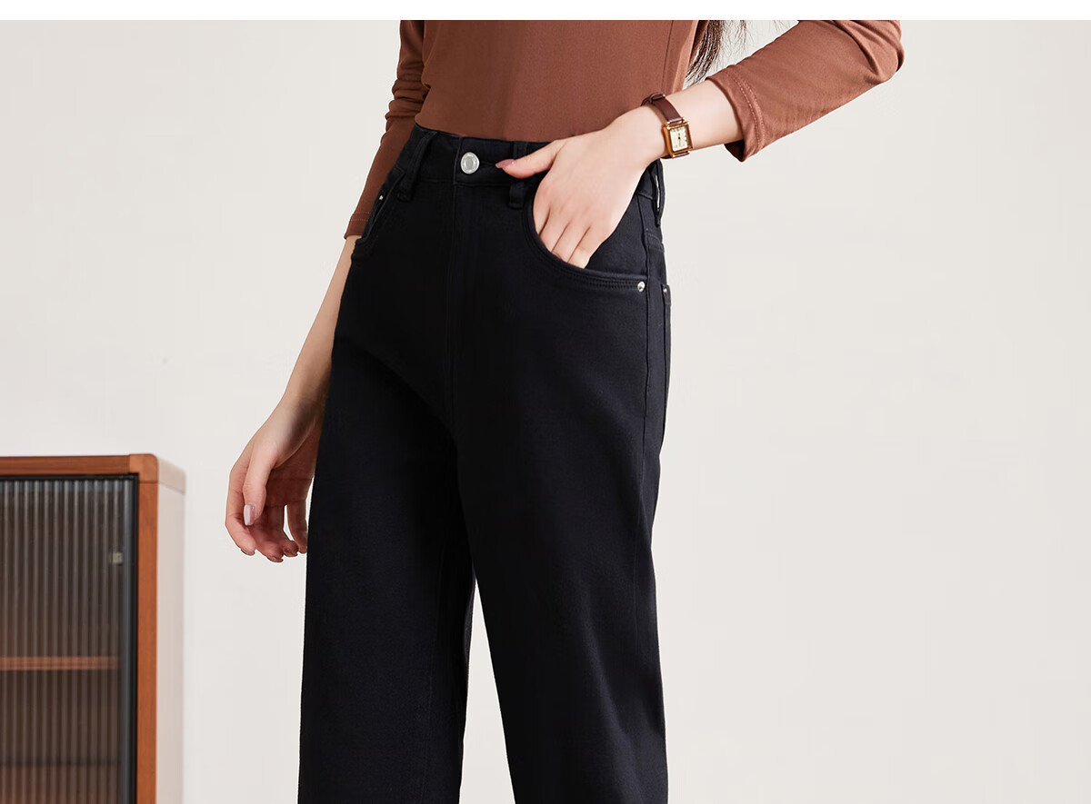PinCai Women's Jeans, Spring And Autumn Black Straight-Leg Trousers, Slimming And Heightening Effect, Casual Denim Long Pants P143N1009 51