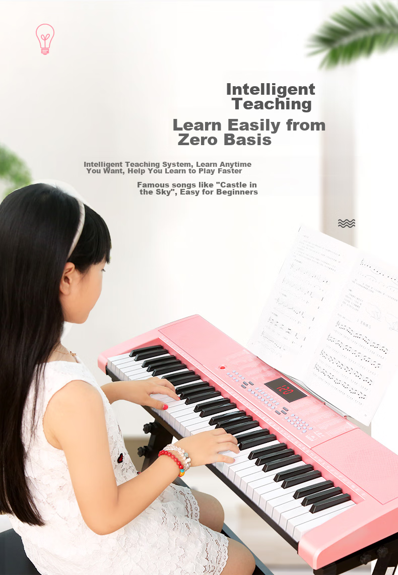 Meirkergr MK-288 Pink Basic Version + Stand, 61-Key Multifunctional Teaching Electronic Keyboard, Children's Beginner Musical Instrument, Connects Microphone, Headphones, Mobile Phone, Pad with Stand 2