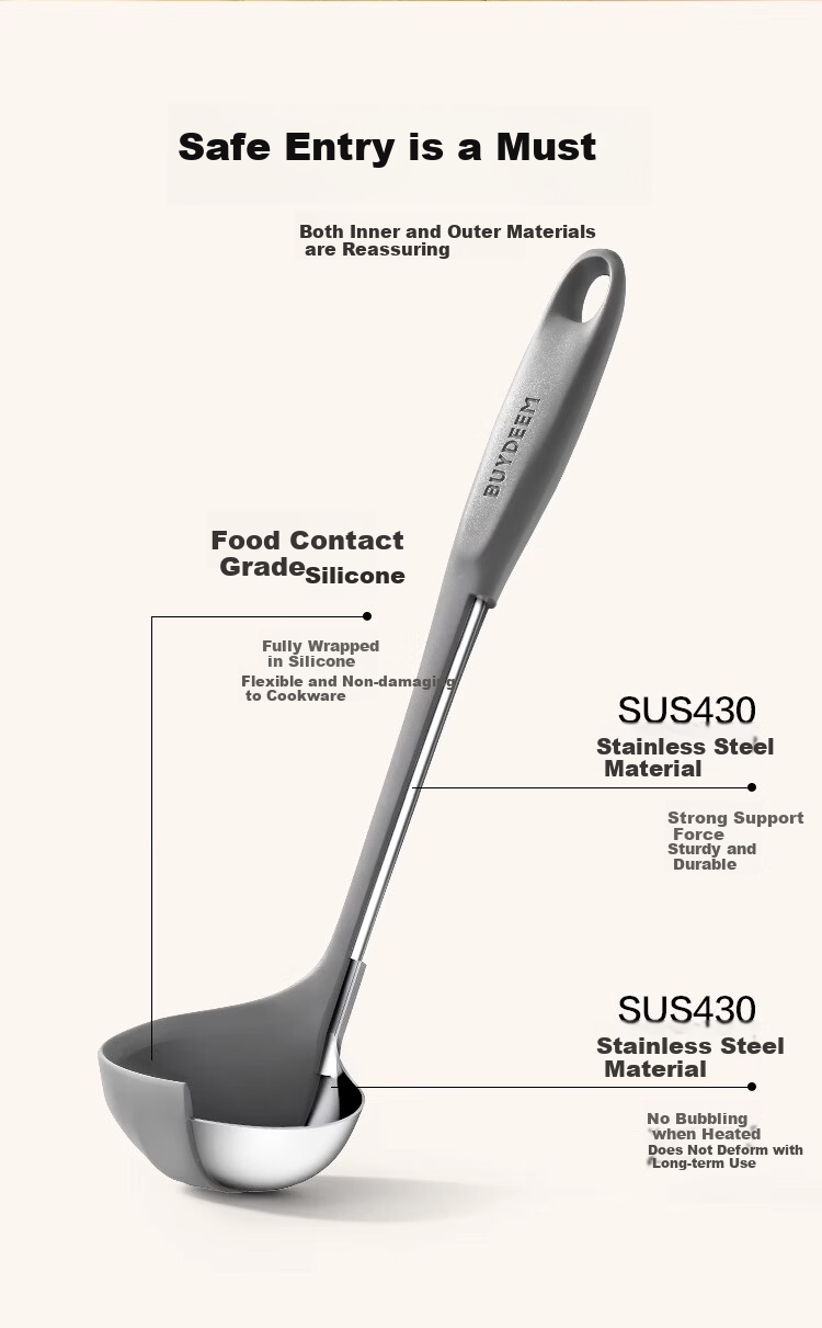 Buydeem Silicone Spatula for Home Cooking, Non-Stick Pan Special Soup Ladle CPA13 Silicone Soup Ladle Gray 3