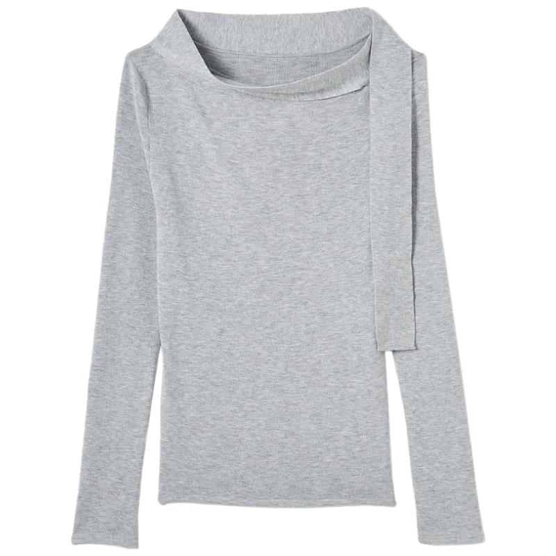 Mt [Hanfan Geleixi] Winter Style, Elegant Simple Ribbon Neckline Long-Sleeve Pullover Sweater