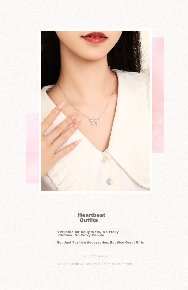 CHOW TAI SENG [Birthday Gift] Butterfly Knot Pure Silver Necklace for Women, Luxurious Niche High-End Collarbone Chain for Girlfriend 7