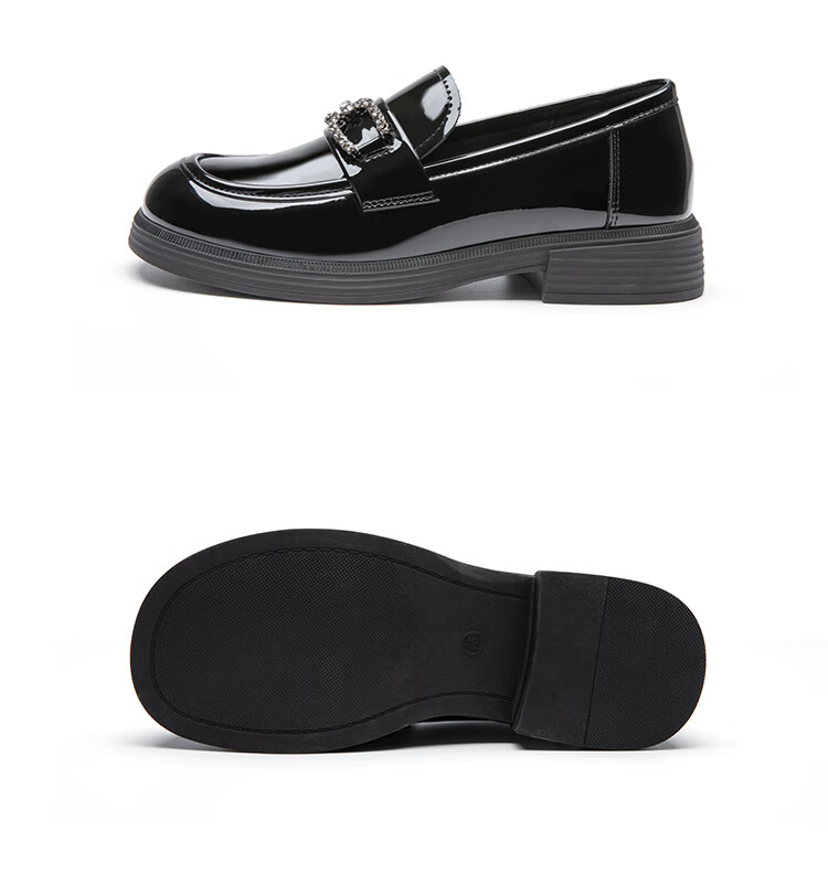 Dusto Thick-Soled Loafers for Women, 2026 New Spring Style, Patent Leather Commuter Shoes, Black Chunky Heel, British-Style Small Leather Shoes 13